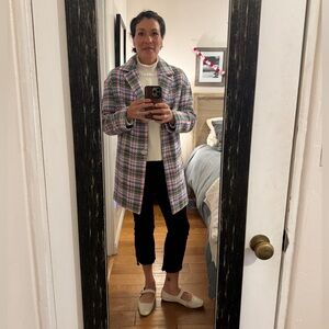 ASOS Design formal check coat. Size 4. NWT! Light pink, blue and green plaid.